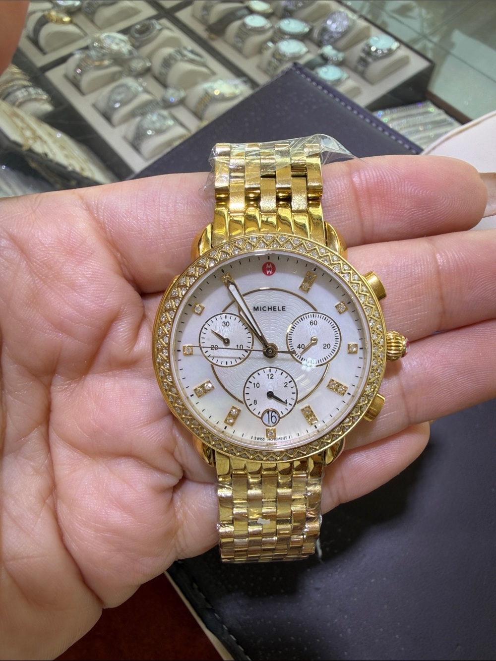 Michele Gold-Tone Diamond Accent Chronograph Watch with White Dial - Picture 13 of 14